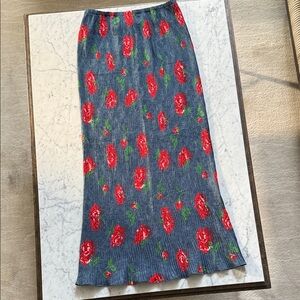 Escada Blue and Red Floral Maxi Skirt